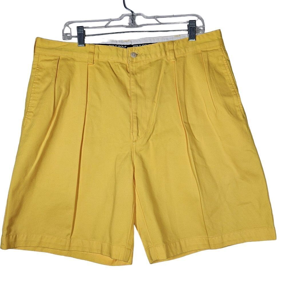 POLO GOLF RALPH LAUREN Classic Fit 8"  Yellow Chino Wicking Shorts Size 38 Vintg